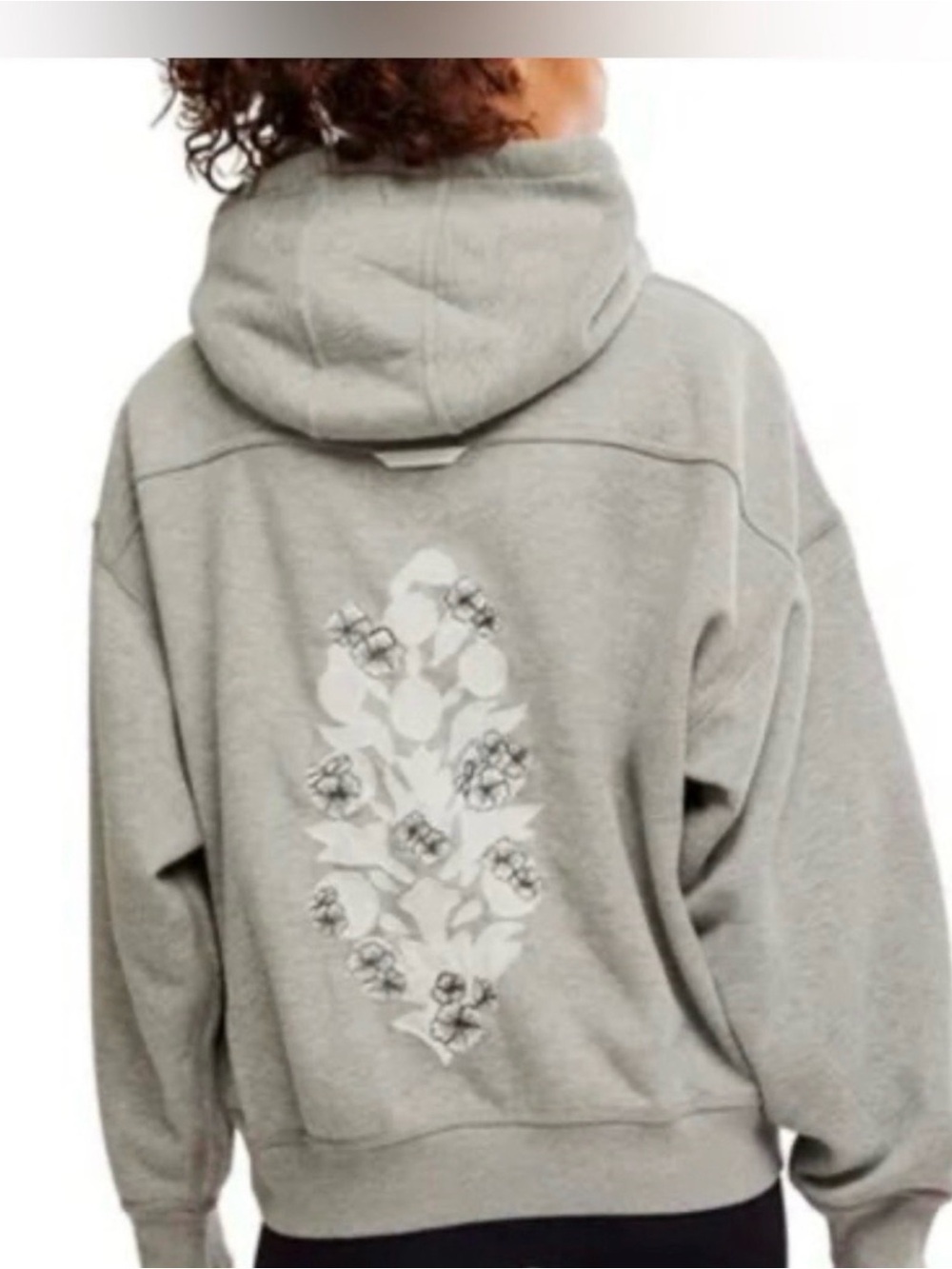FP Movement by Free People Light Gray Hoodie with White Floral Back Graphic
